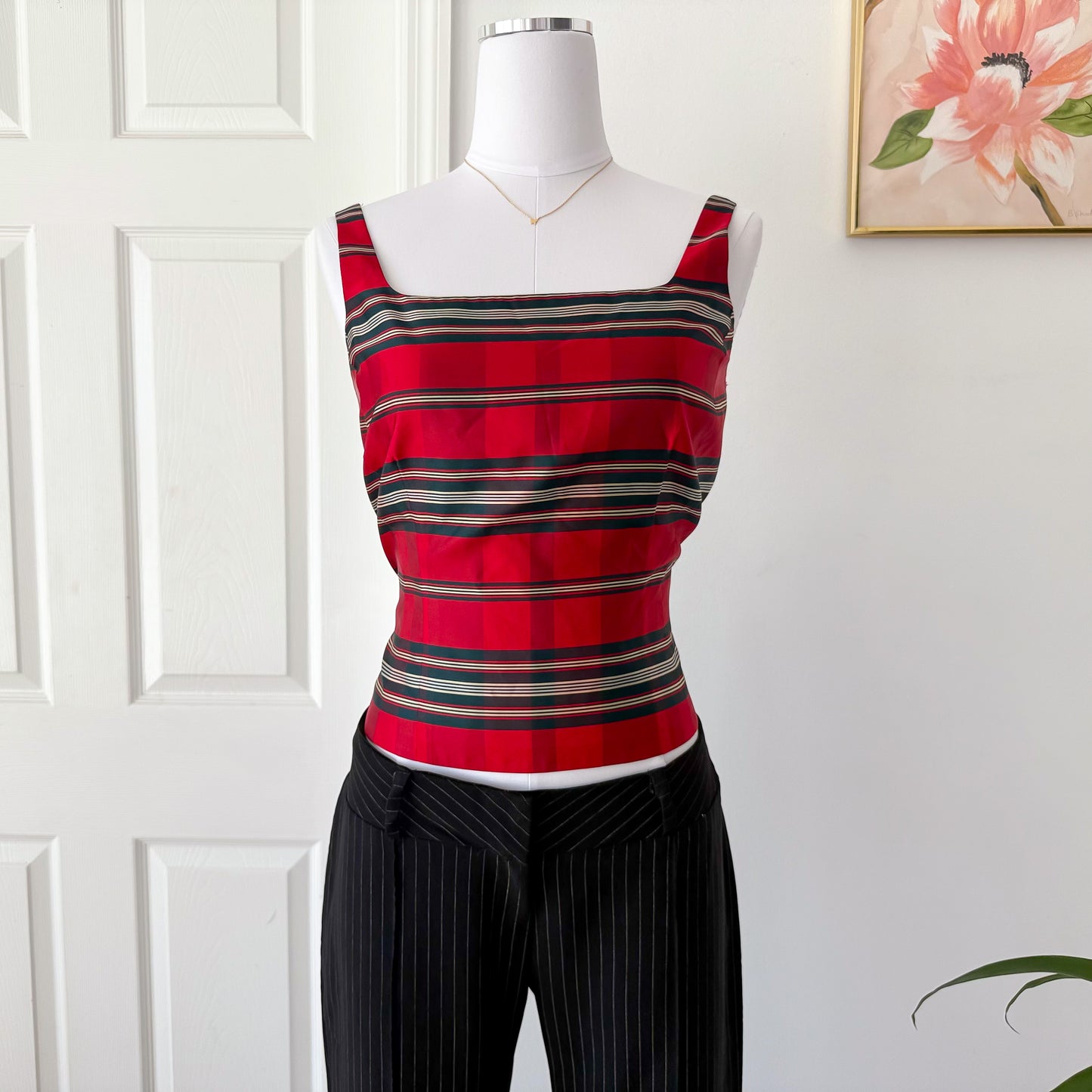 90's Ann Taylor Red Striped Silk Top / SZ 8