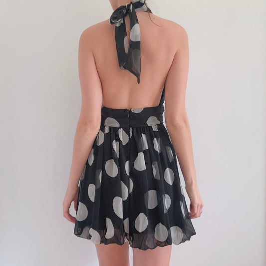 Y2K Black Polka Dot Bubble Mini Dress / SZ M