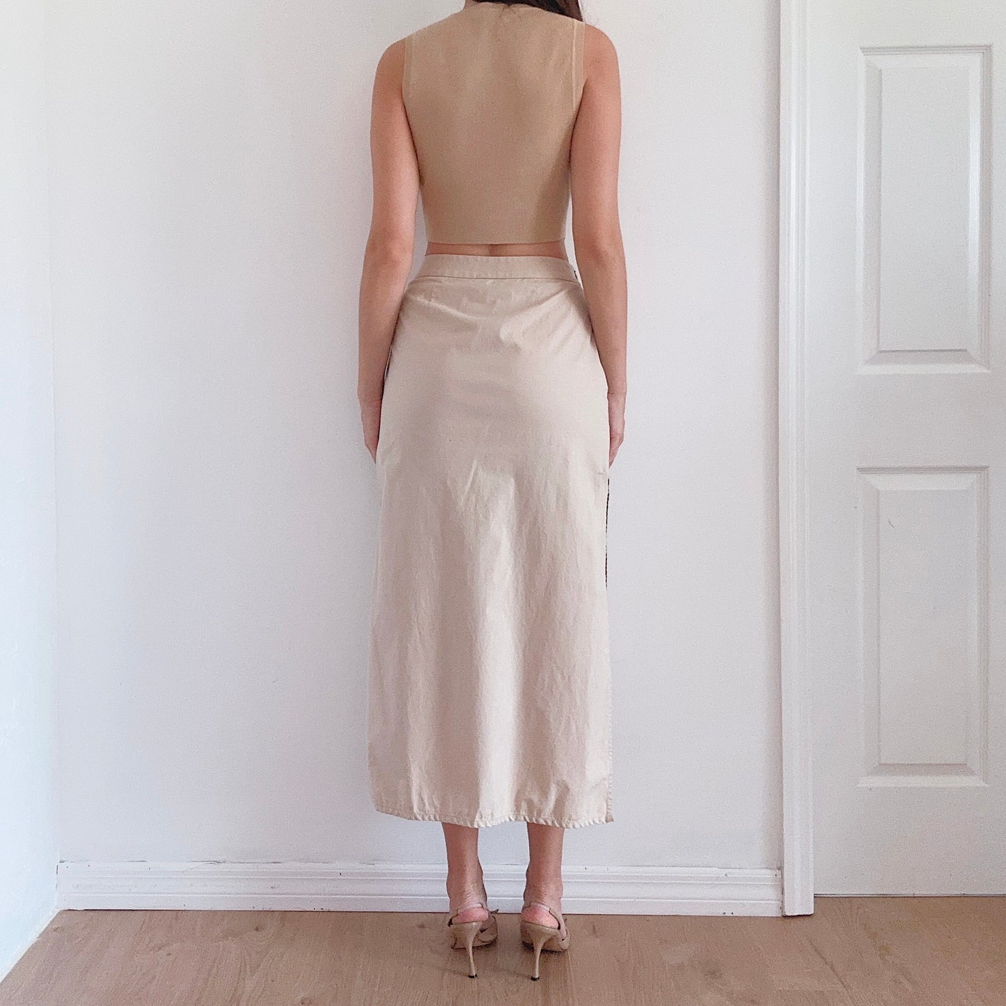 Y2K Khaki Cotton Maxi Skirt / SZ 4