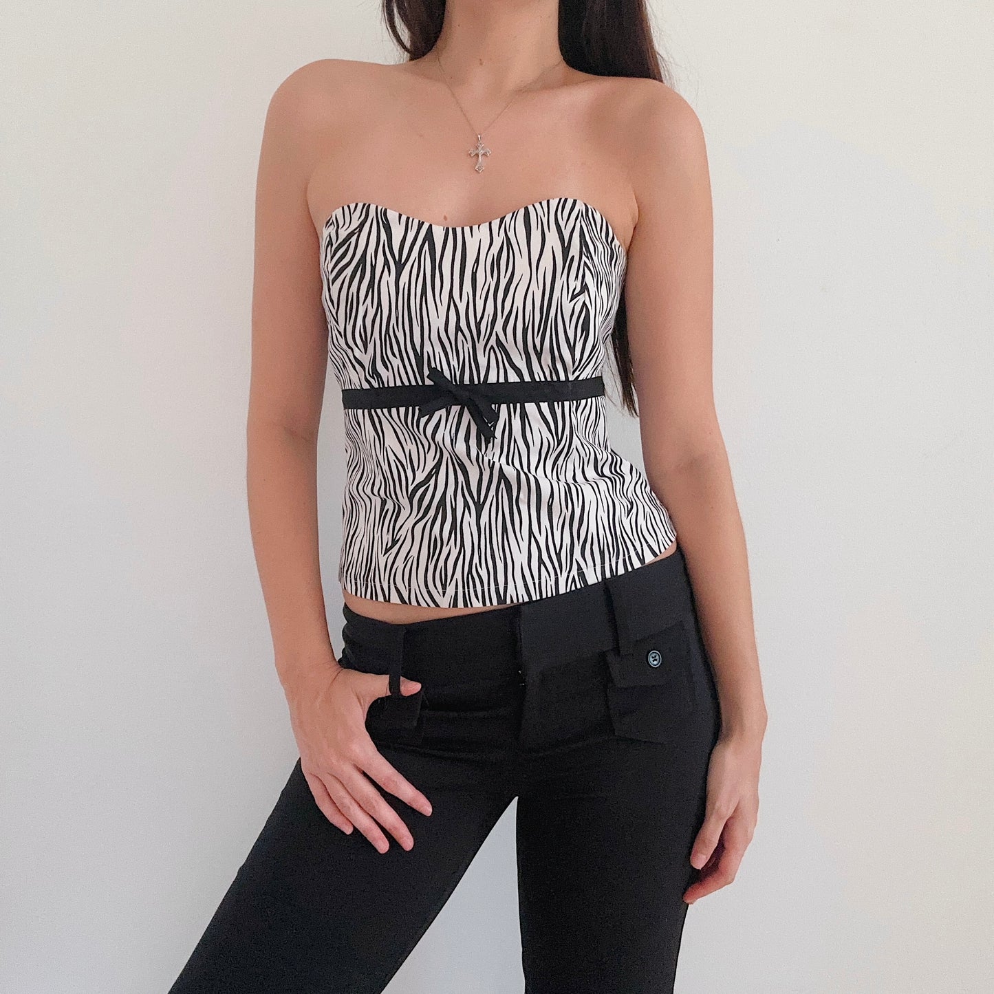 Y2K White & Black Zebra Corset Top / SZ M