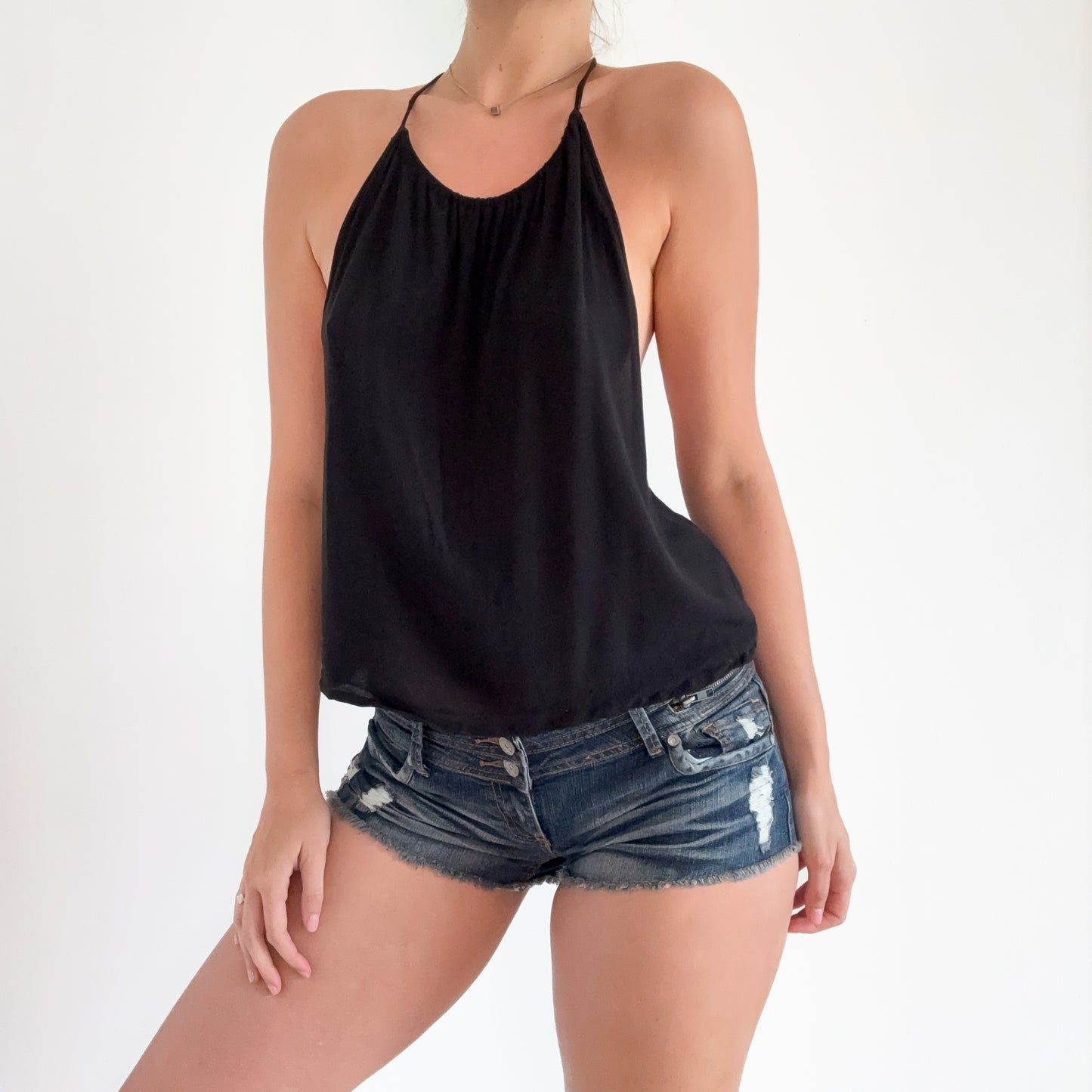 Y2K Black Rayon Open Back Tank / SZ S