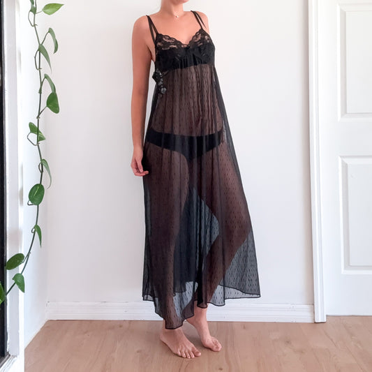80's Black Lace Nightgown / SZ M