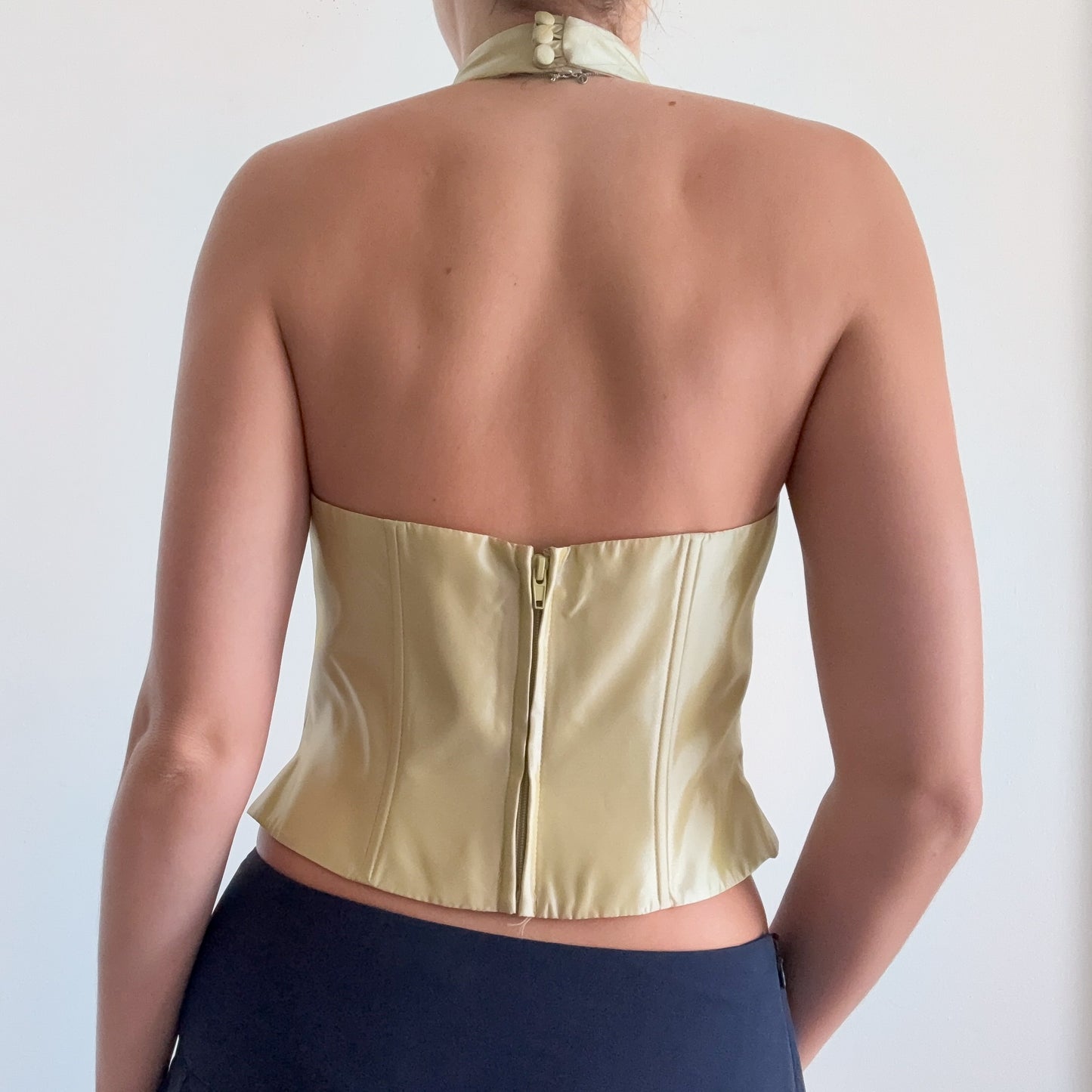 90's Tea Green Taffeta High Neck Top / SZ 8