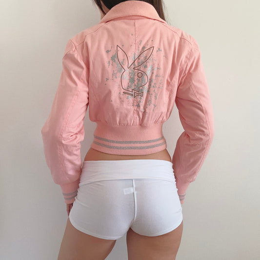 Y2K Playboy Baby Pink Cropped Jacket / SZ M