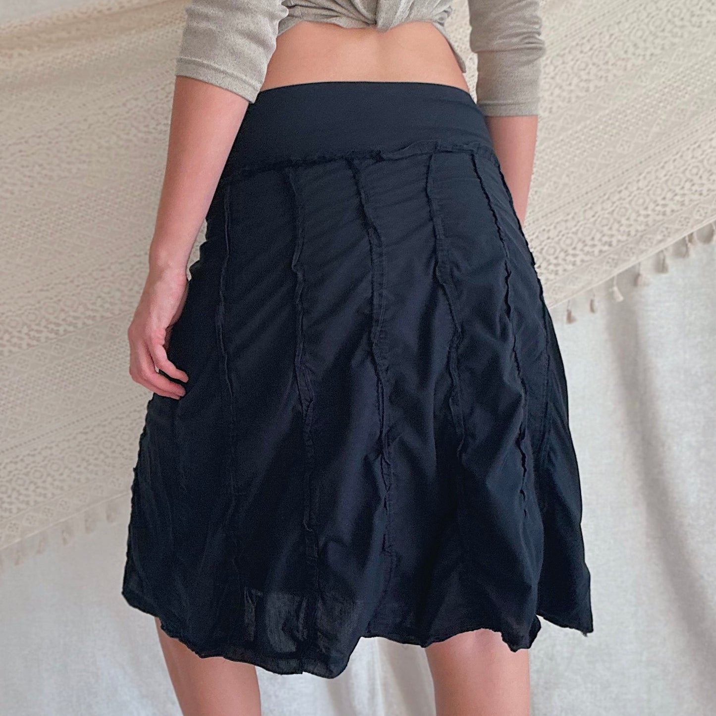 Y2K Black Cotton Midi Skirt / SZ 6