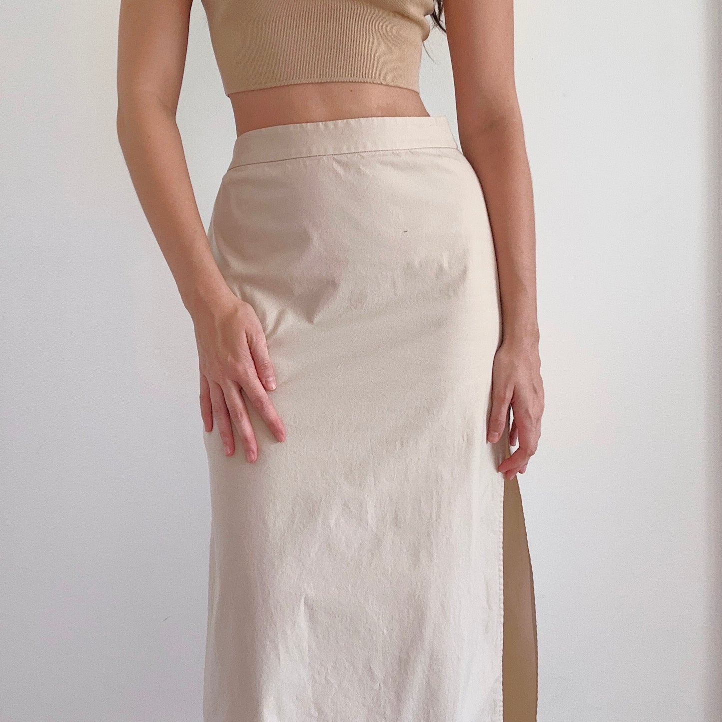 Y2K Khaki Cotton Maxi Skirt / SZ 4