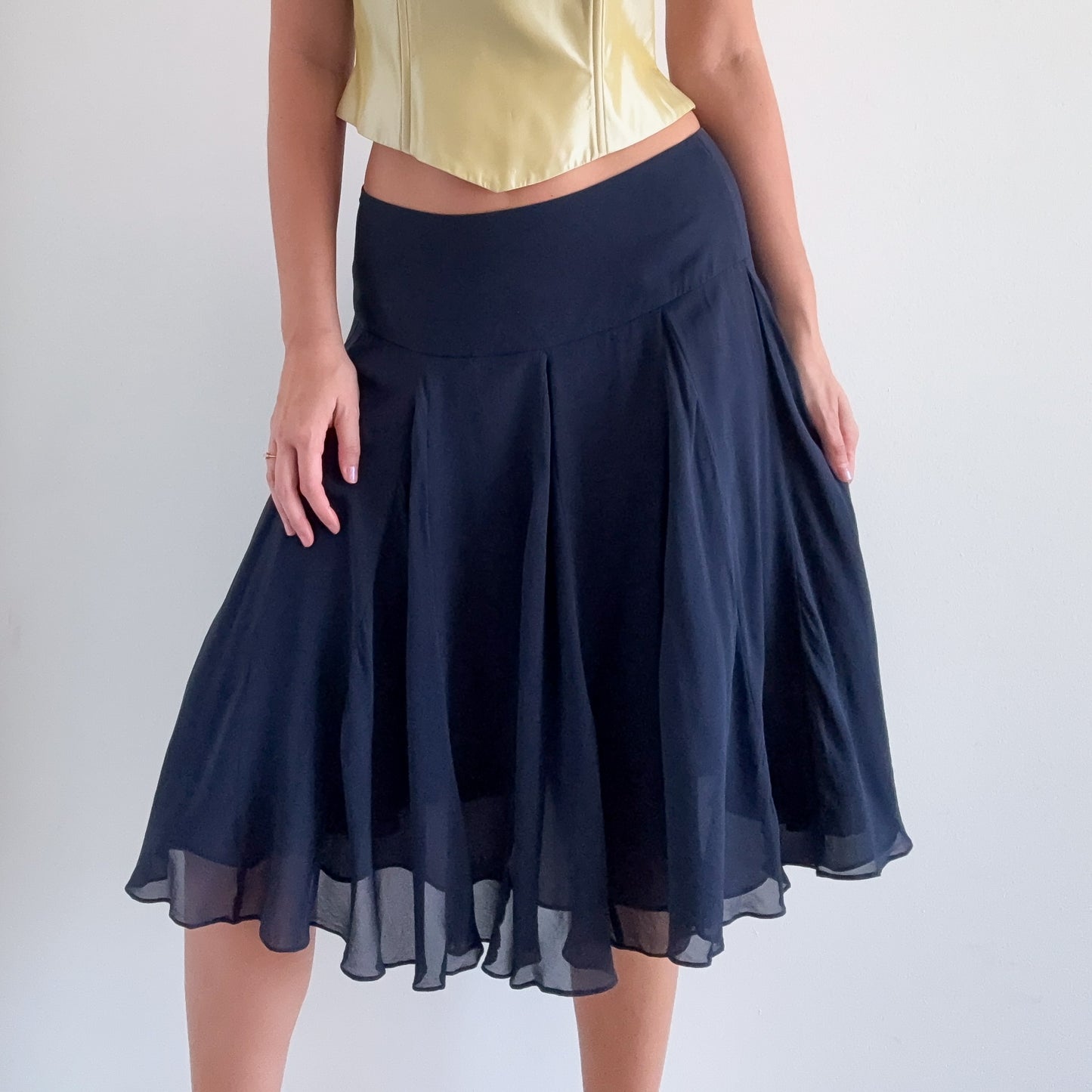 Y2K Navy Silk Midi Skirt / SZ M
