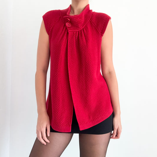 Y2K Cherry Red Knit Cardigan Top / SZ M