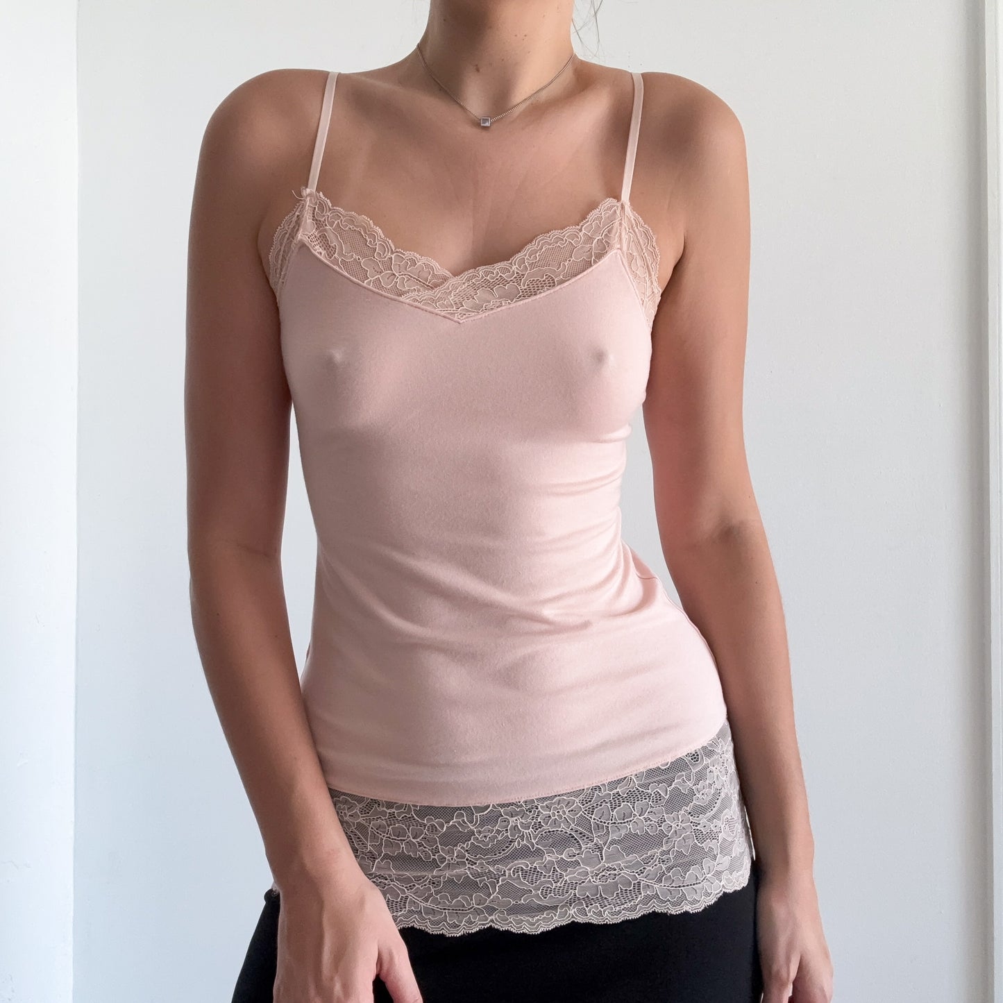 Y2K Baby Pink Lace Cami Tank / SZ XS-S
