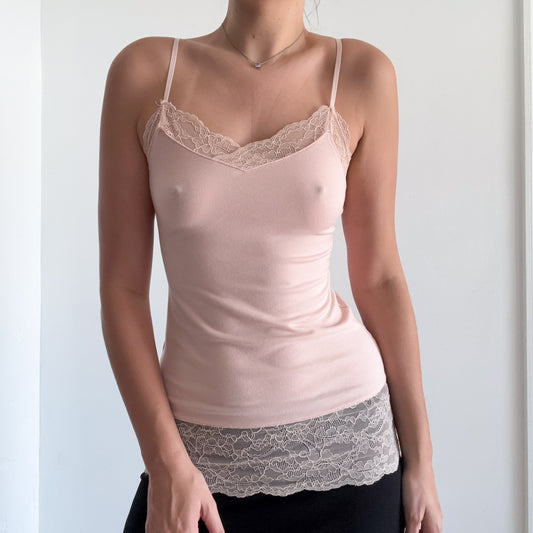 Y2K Baby Pink Lace Cami Tank / SZ XS-S