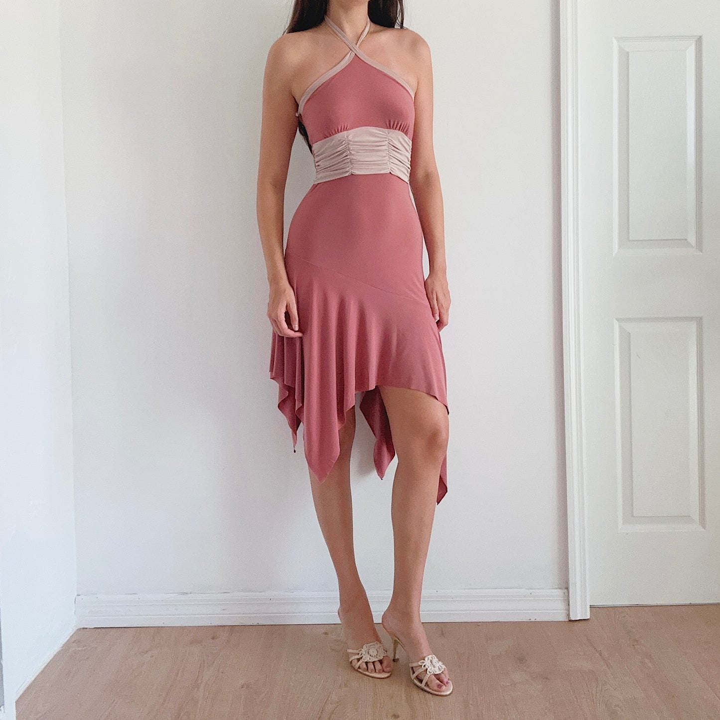 Y2K Terracotta & Nude Midi Dress / SZ M