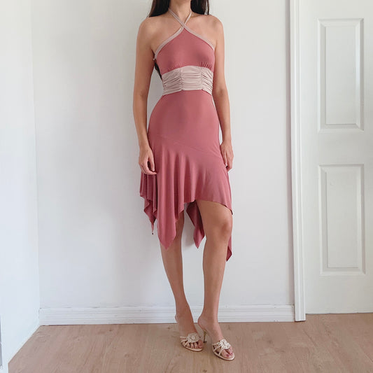 Y2K Terracotta & Nude Midi Dress / SZ M