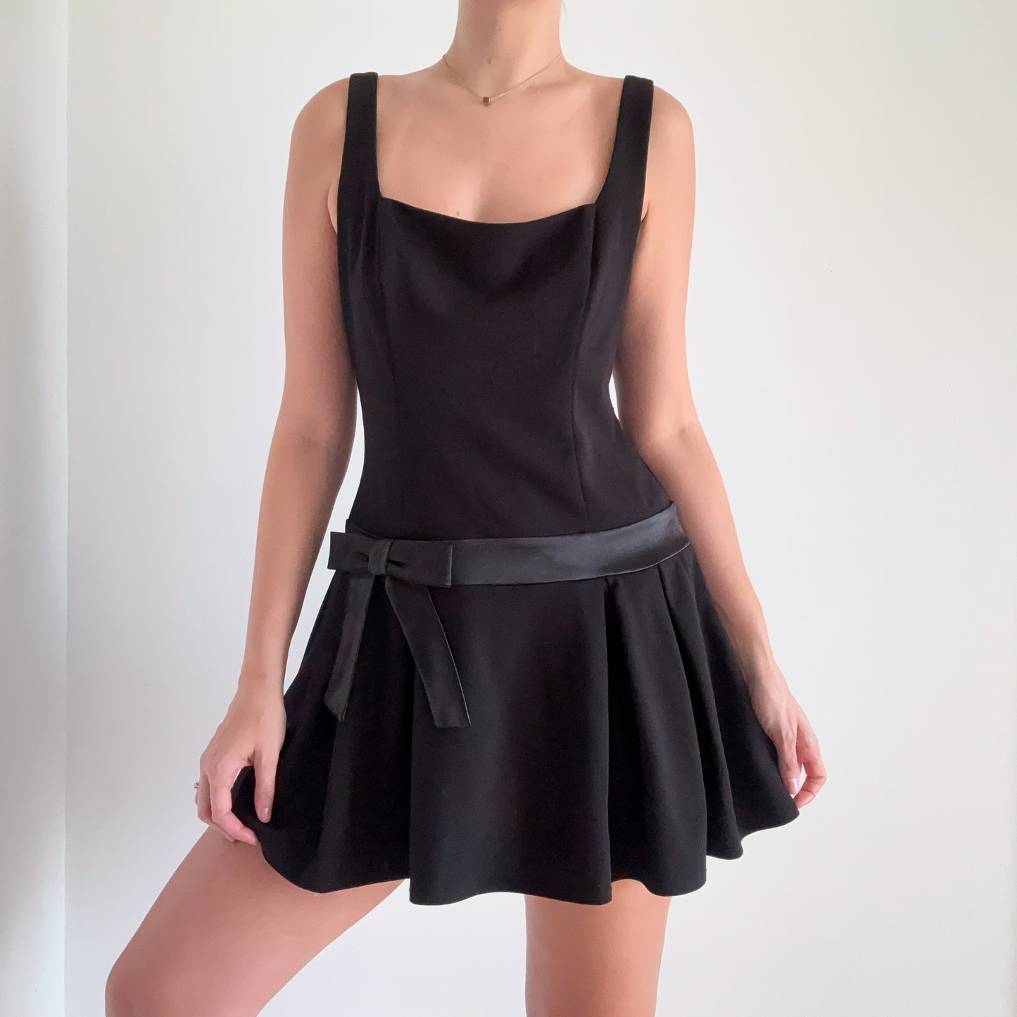 Y2K Black Drop Waist Bow Mini Dress / SZ M/L