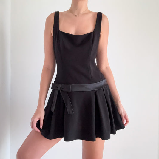 Y2K Black Drop Waist Bow Mini Dress / SZ M/L
