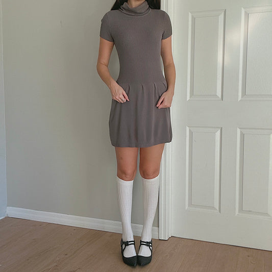 Y2K Grey Ribbed Knit Sweater Dress / SZ S/M