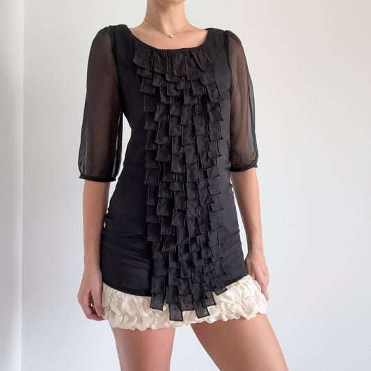 Y2K Black & Cream Organza Mini Dress / SZ S