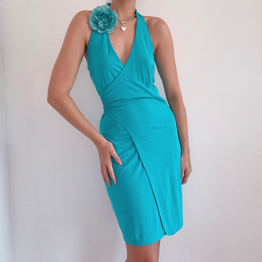 Y2K Teal Wrap Style Halter Dress / SZ 6