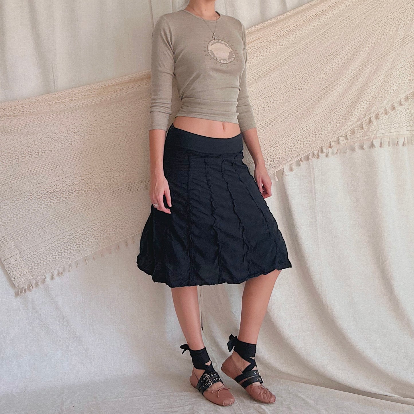 Y2K Black Cotton Midi Skirt / SZ 6