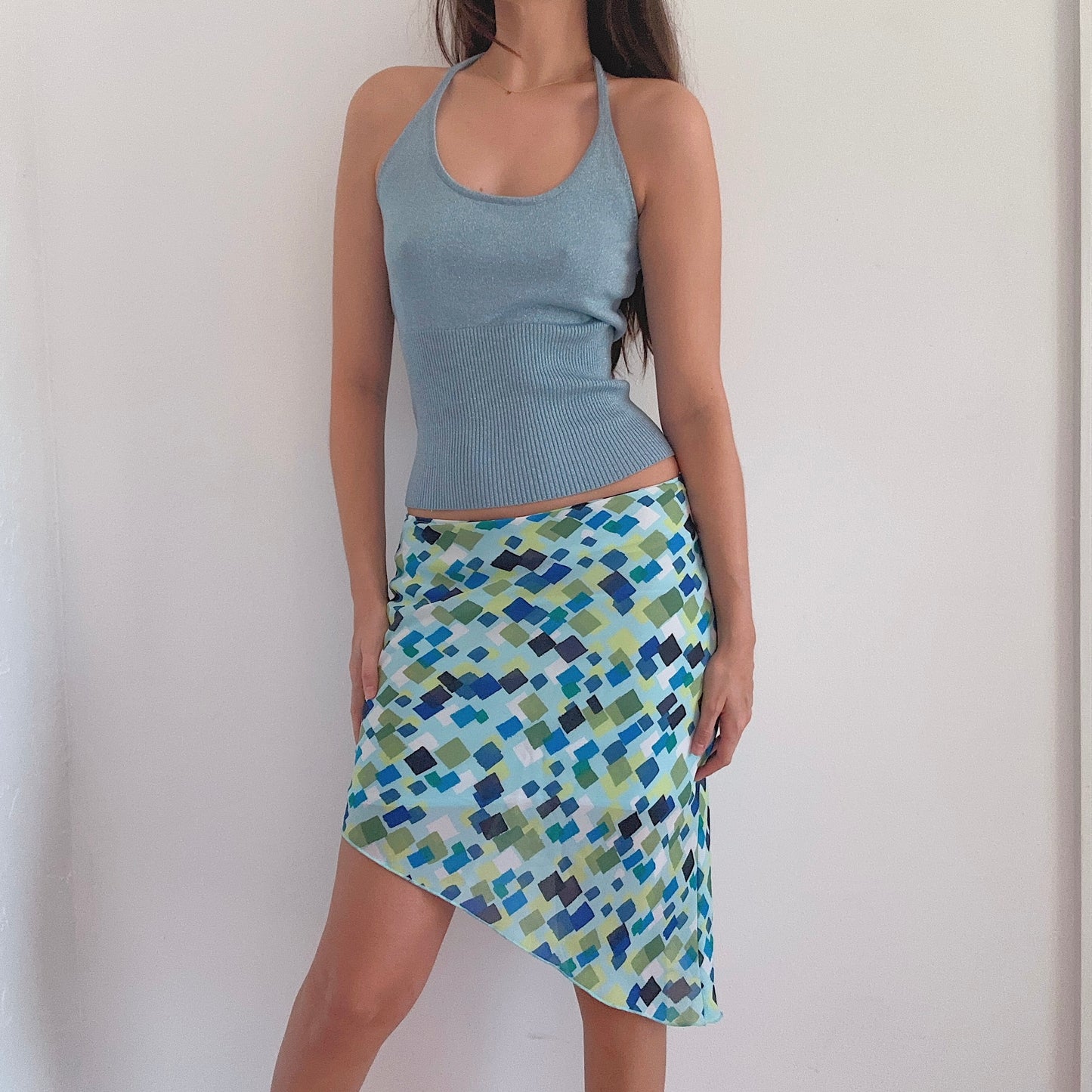 Y2K Blue Geometric Midi Skirt / SZ M