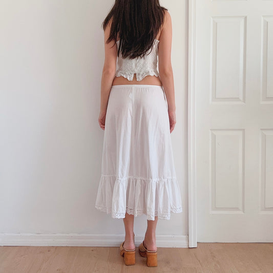 90's Laura Ashley White Cotton Skirt / SZ XS-M