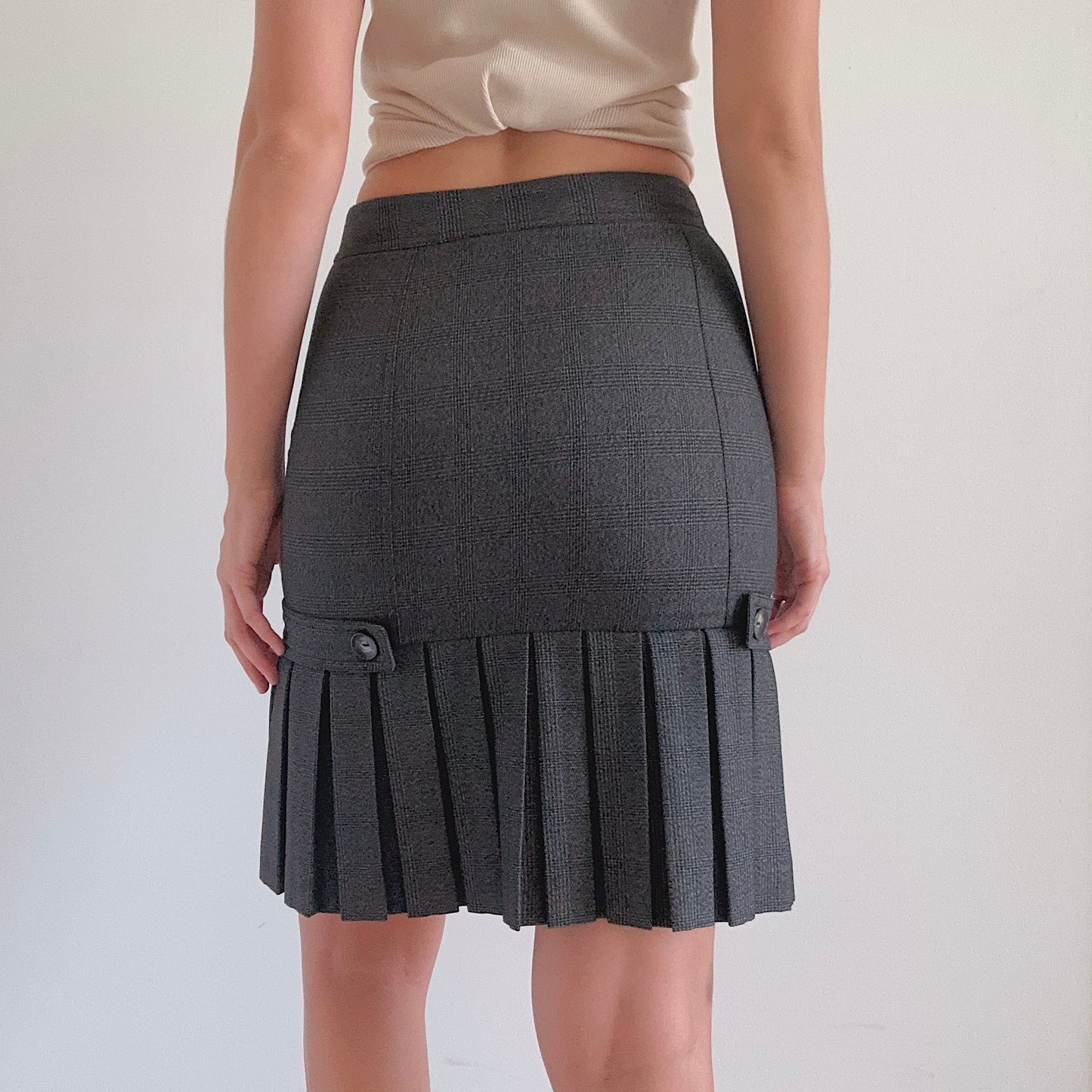 Y2K Grey Plaid Pleated Pencil Skirt / SZ 4