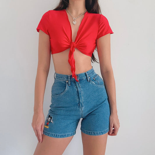 Y2K Red Cropped Tie Top / One Size