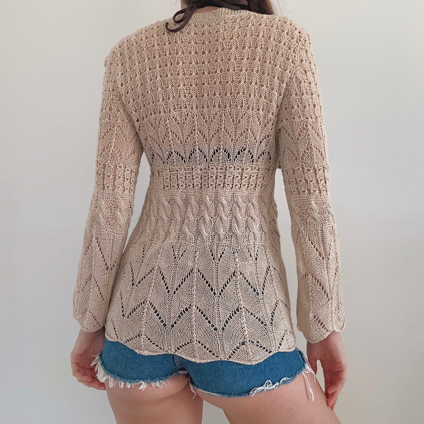 70's Chilean Ecru Linen Crochet Cardigan / SZ S