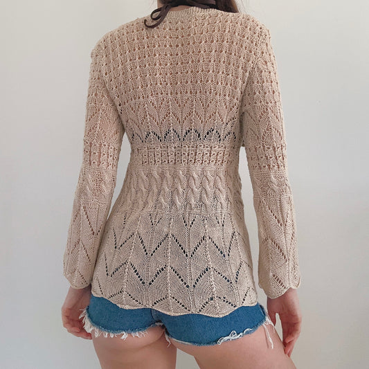 70's Chilean Ecru Linen Crochet Cardigan / SZ S