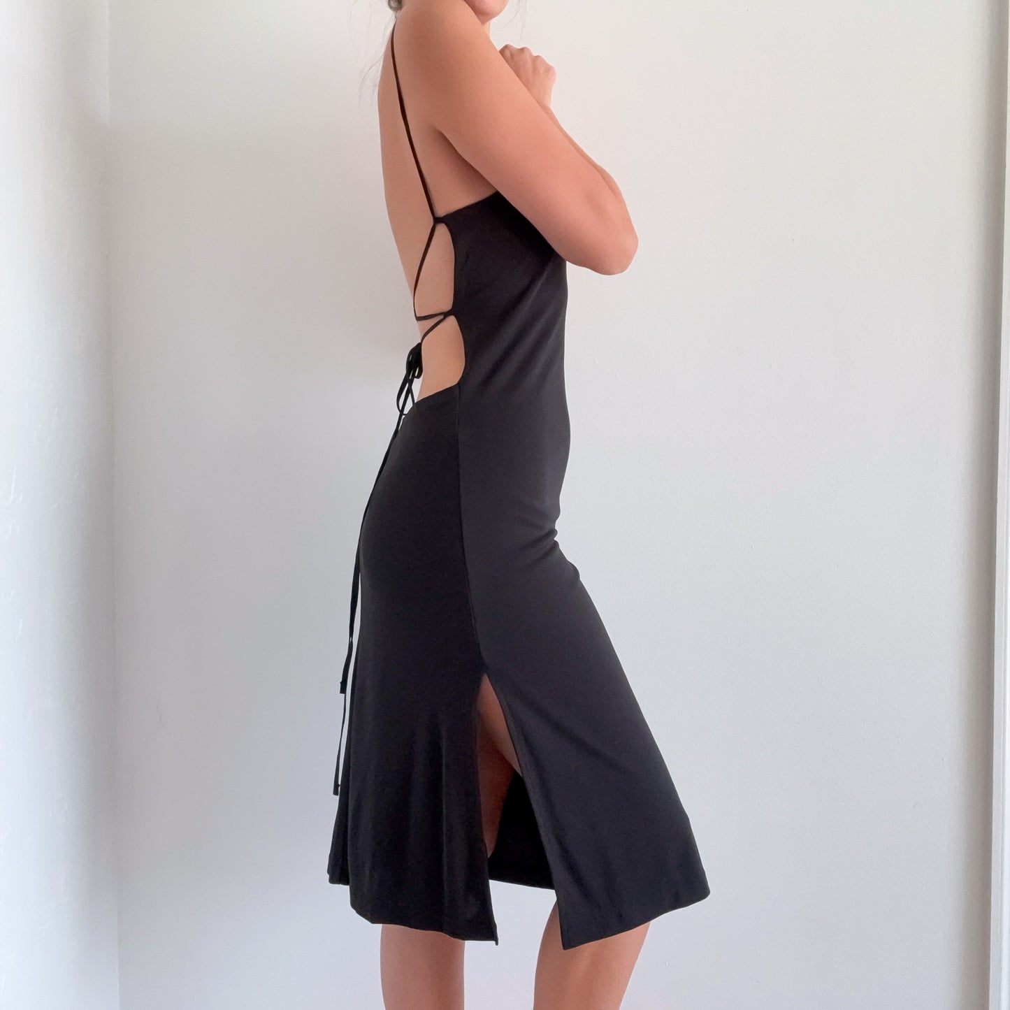 Y2K Black Crossback Midi Dress / SZ M
