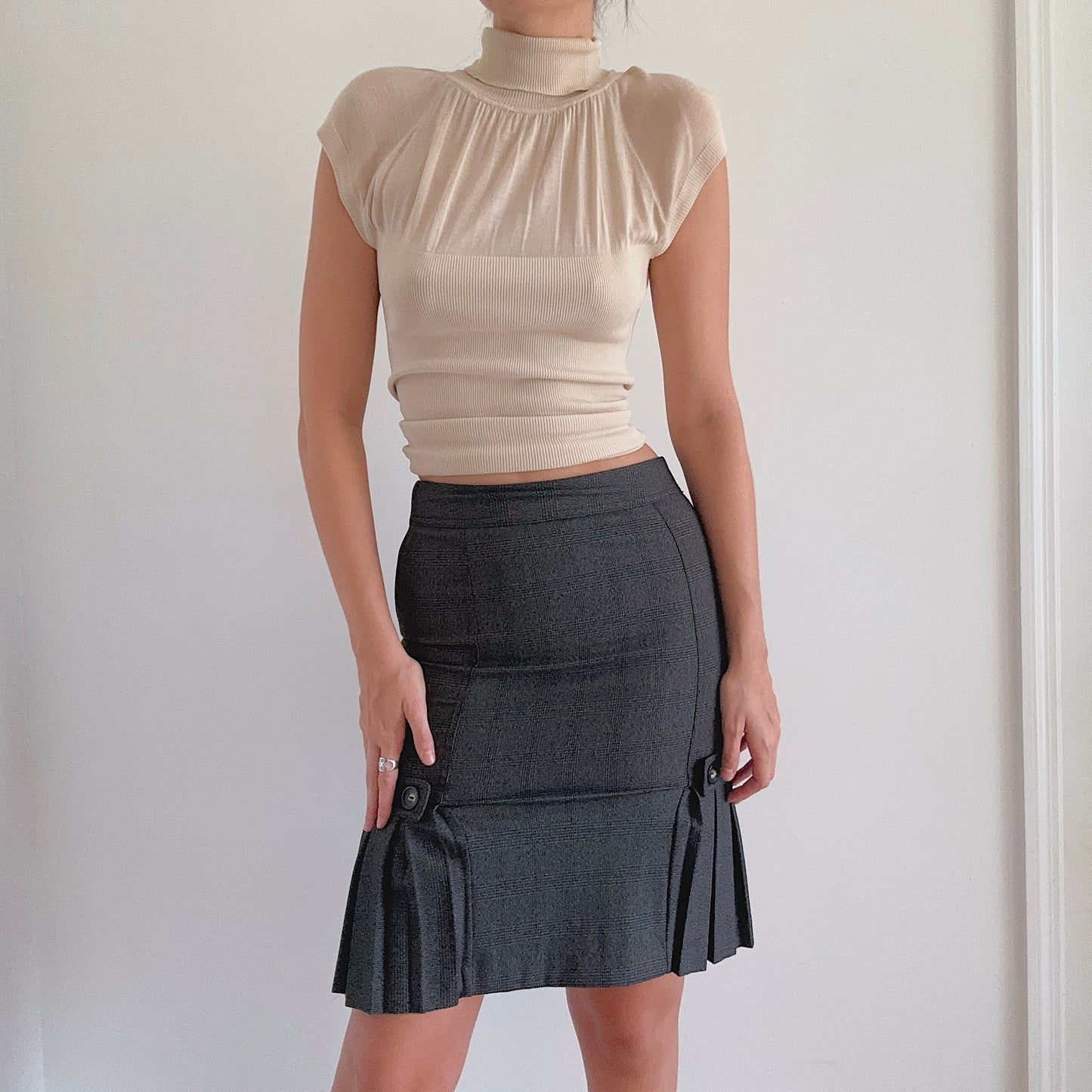 Y2K Grey Plaid Pleated Pencil Skirt / SZ 4