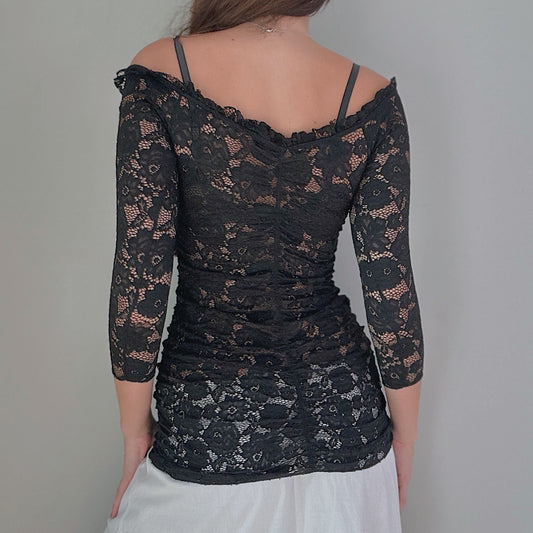Black Lace Ruched Long Sleeve / SZ S