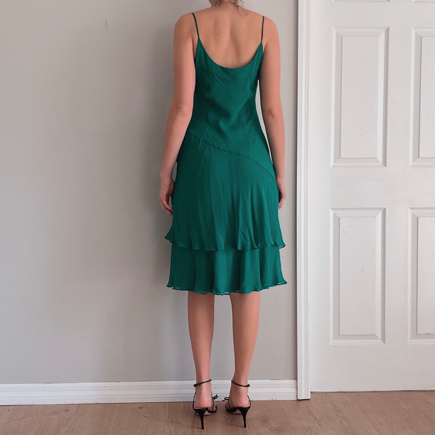 90's Emerald Silk Embellished Midi Dress / SZ M