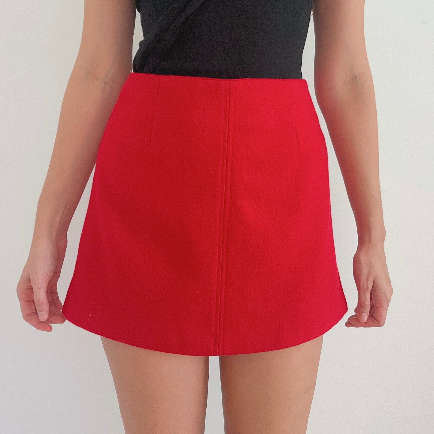 90's Red Wool Mod Mini Skirt / SZ 4