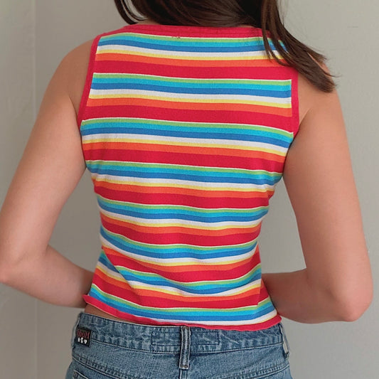 Y2K Rainbow Striped Knit Top / SZ M
