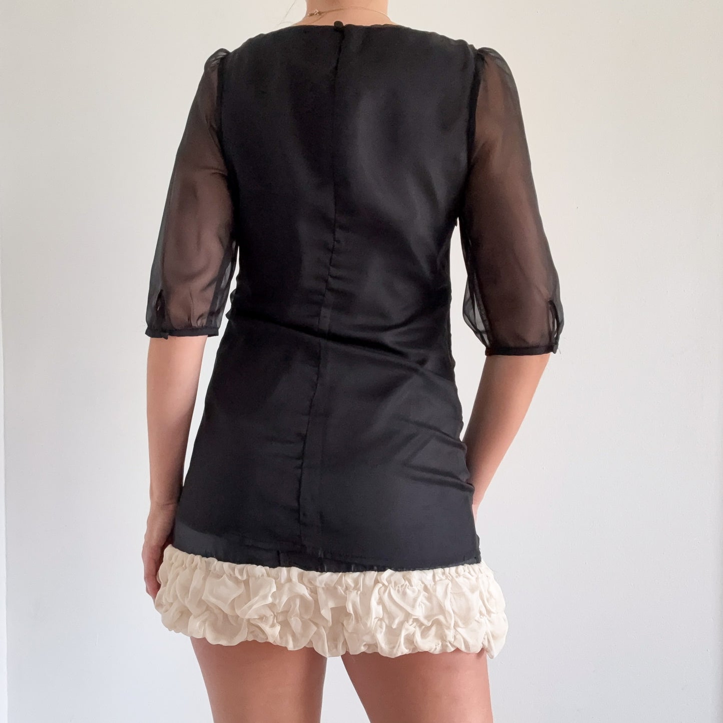 Y2K Black & Cream Organza Mini Dress / SZ S