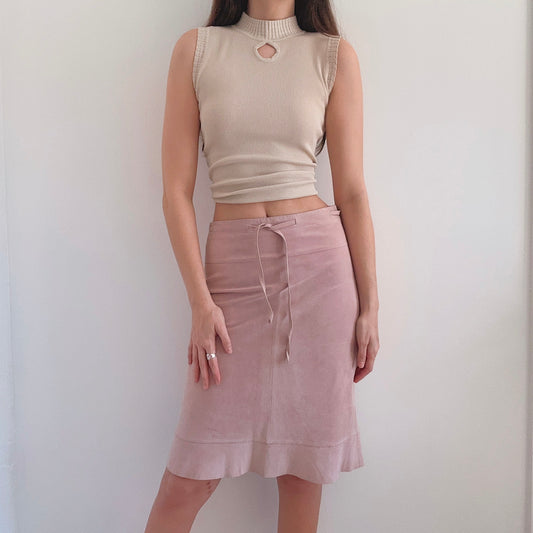 Y2K Pale Pink Suede Midi Skirt / SZ XS/S