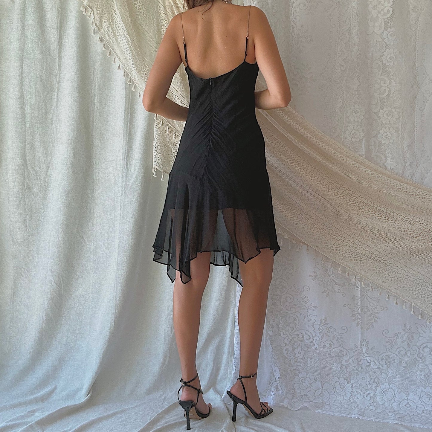 Italian Black Silk Midi Dress / SZ M