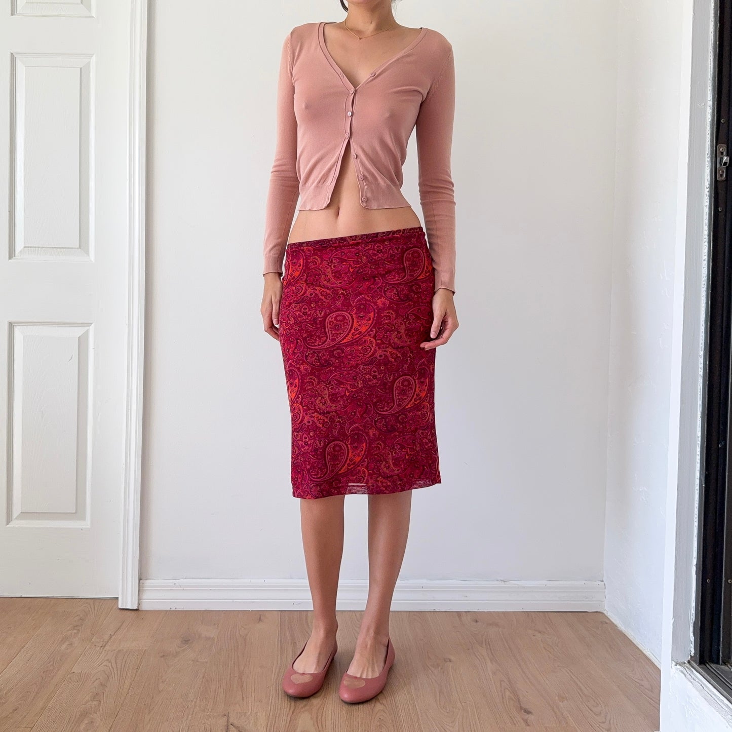 Y2K Magenta Paisley Mesh Midi Skirt / SZ M