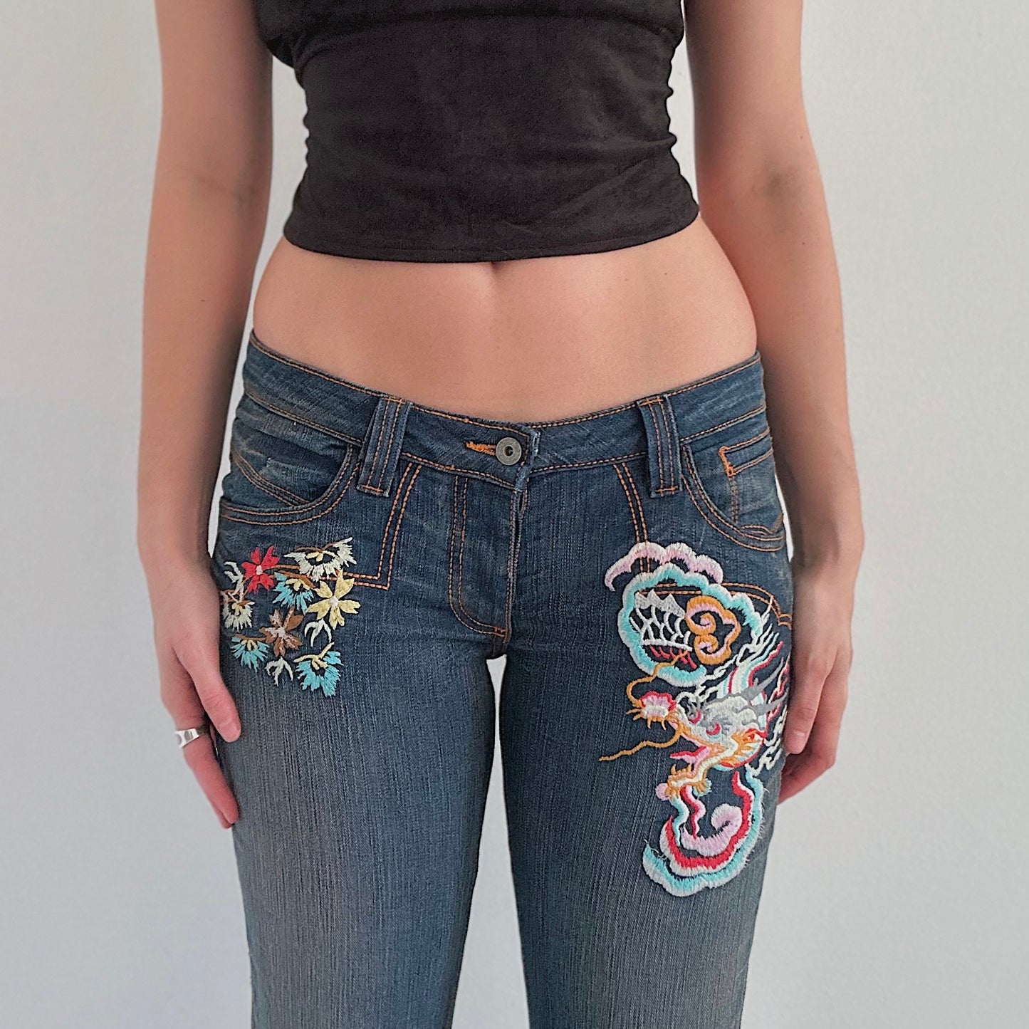 Y2K Antik Denim Embroidered Jeans / SZ 8