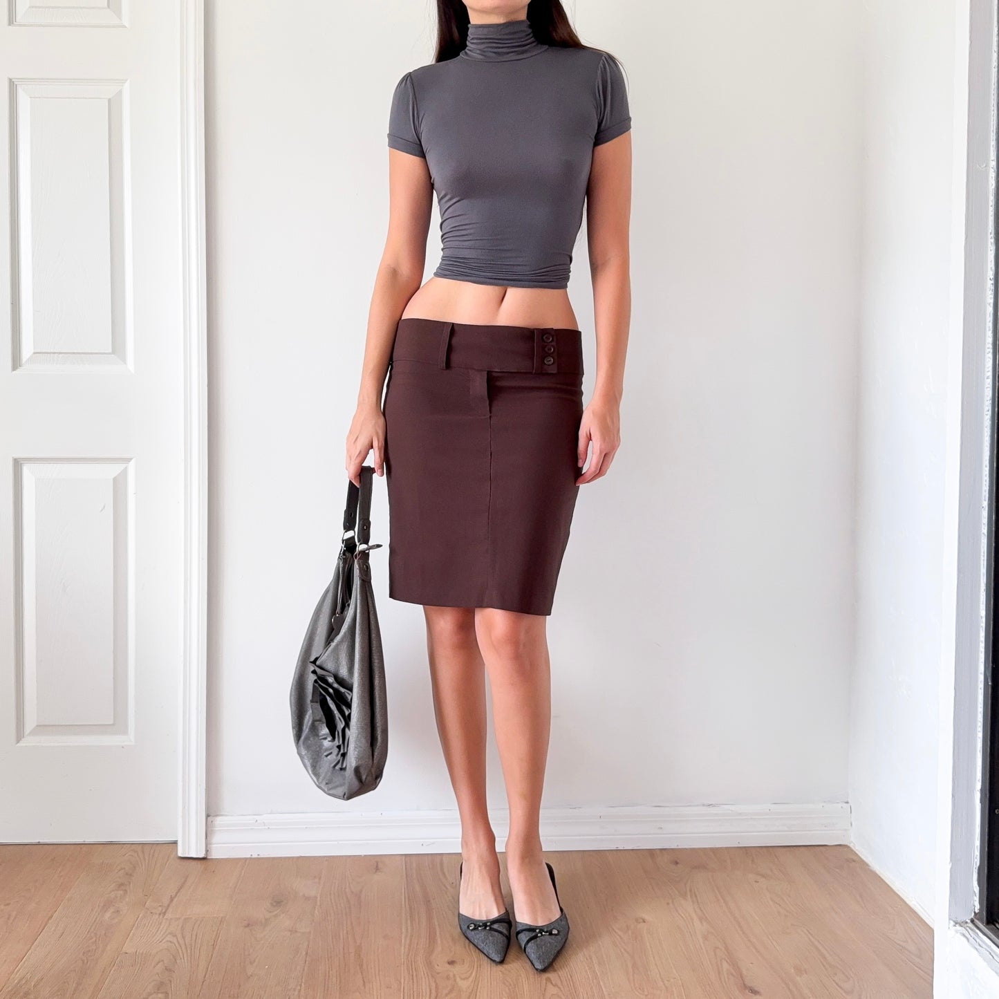 Y2K Brown Pencil Midi Skirt / SZ L