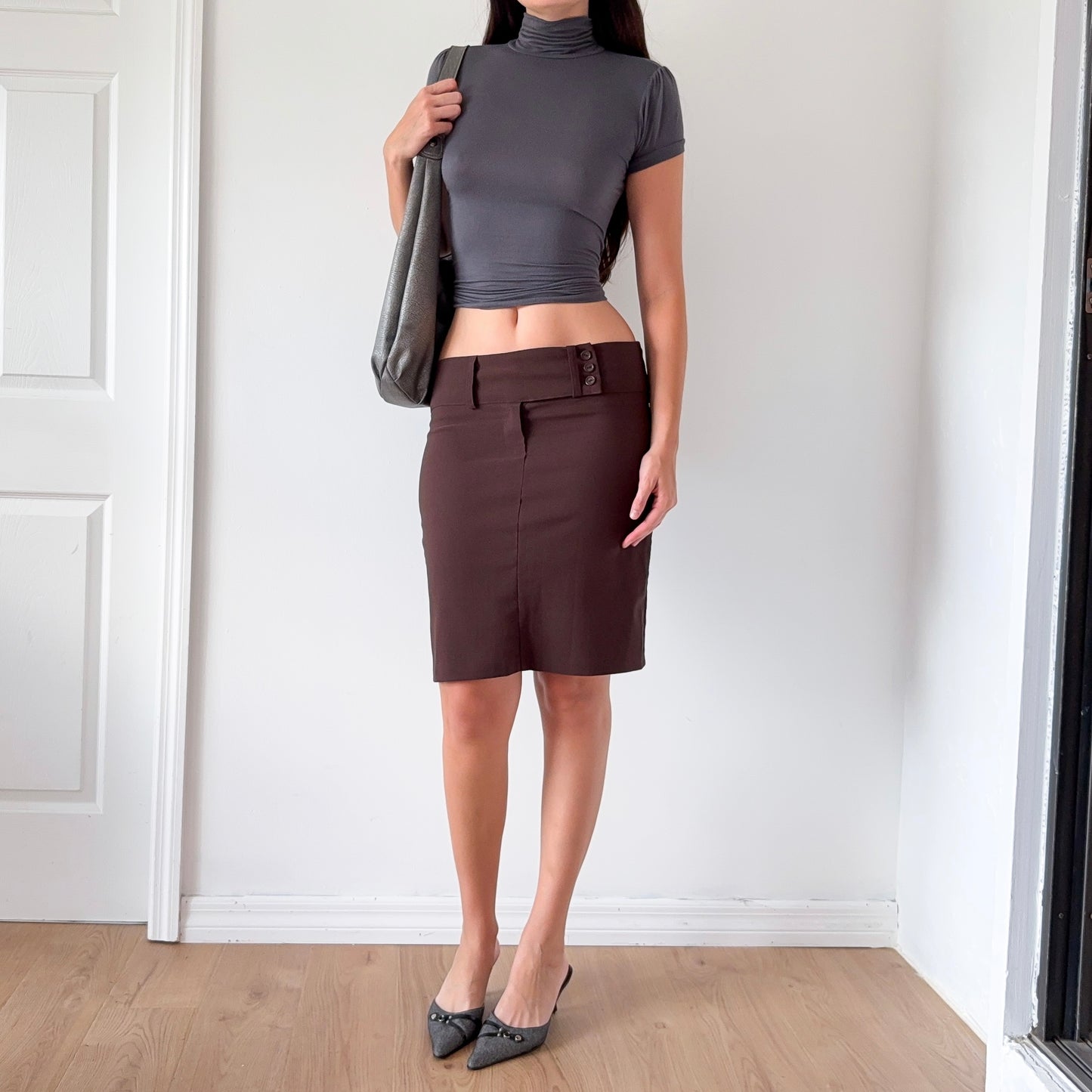 Y2K Brown Pencil Midi Skirt / SZ L