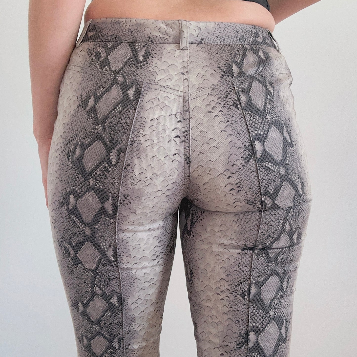 Y2K Grey Snakeskin Print Cotton Pants / SZ 4