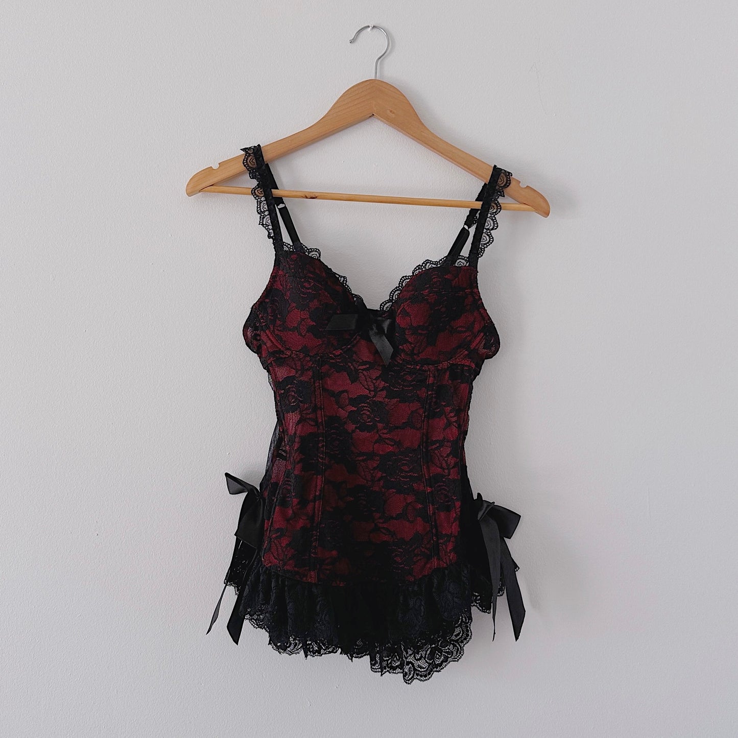 Y2K Black & Red Lace Bow Bustier / SZ S