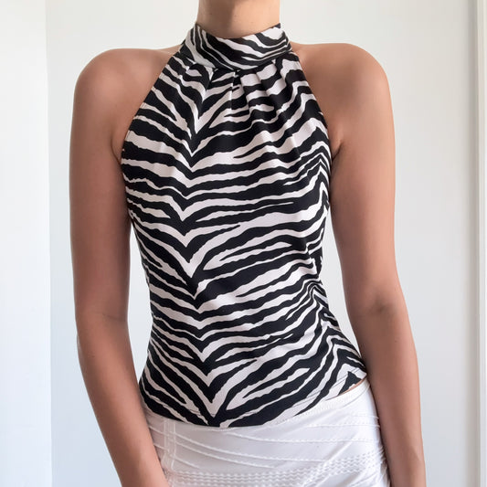 Y2K B&W Zebra High Neck Top / SZ S-M