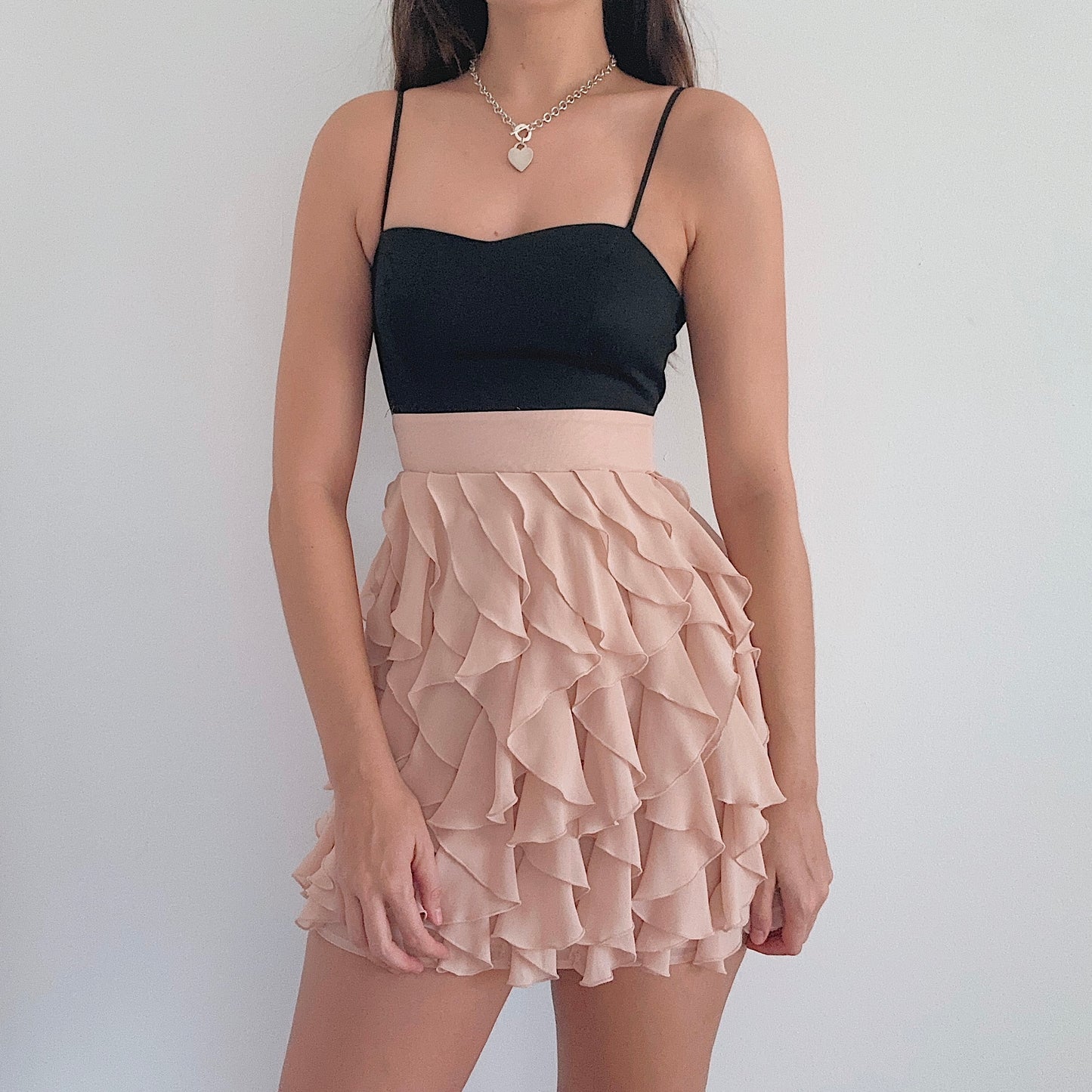 2010's Black & Blush Ruffle Mini Dress / SZ 2