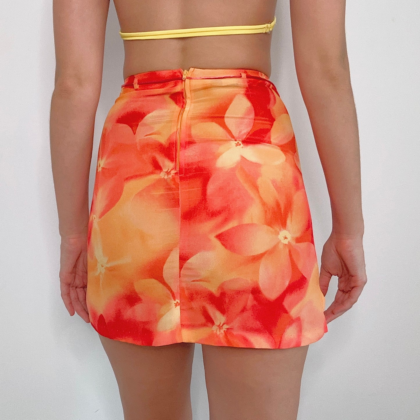 Y2K Orange Floral Mini Skirt / SZ 0/2