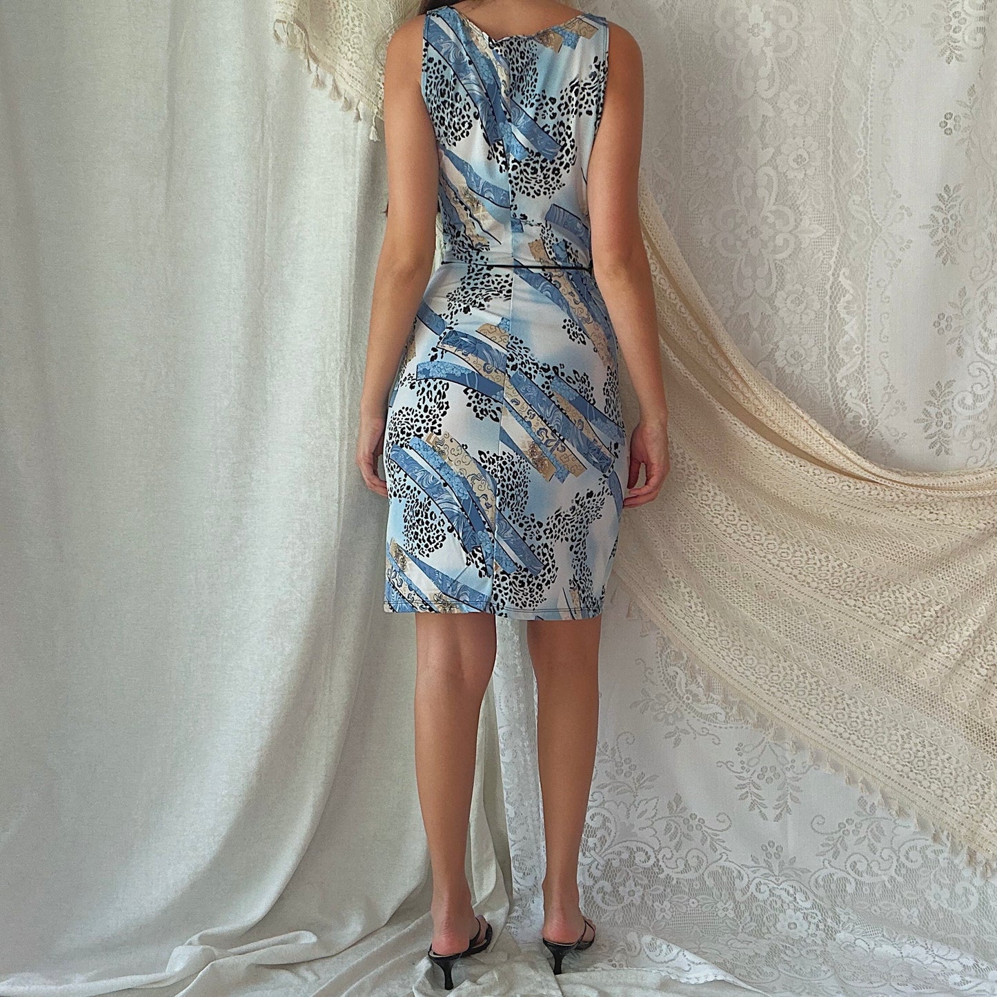 Y2K Blue Printed Midi Dress / SZ M