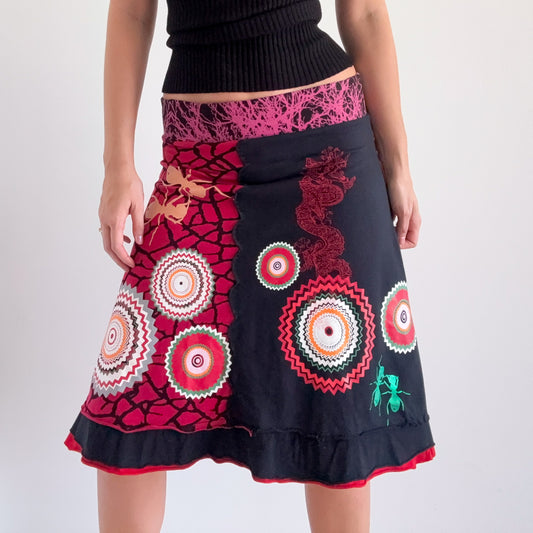 Y2K Desigual Red & Black Ant Midi Skirt / SZ S-M