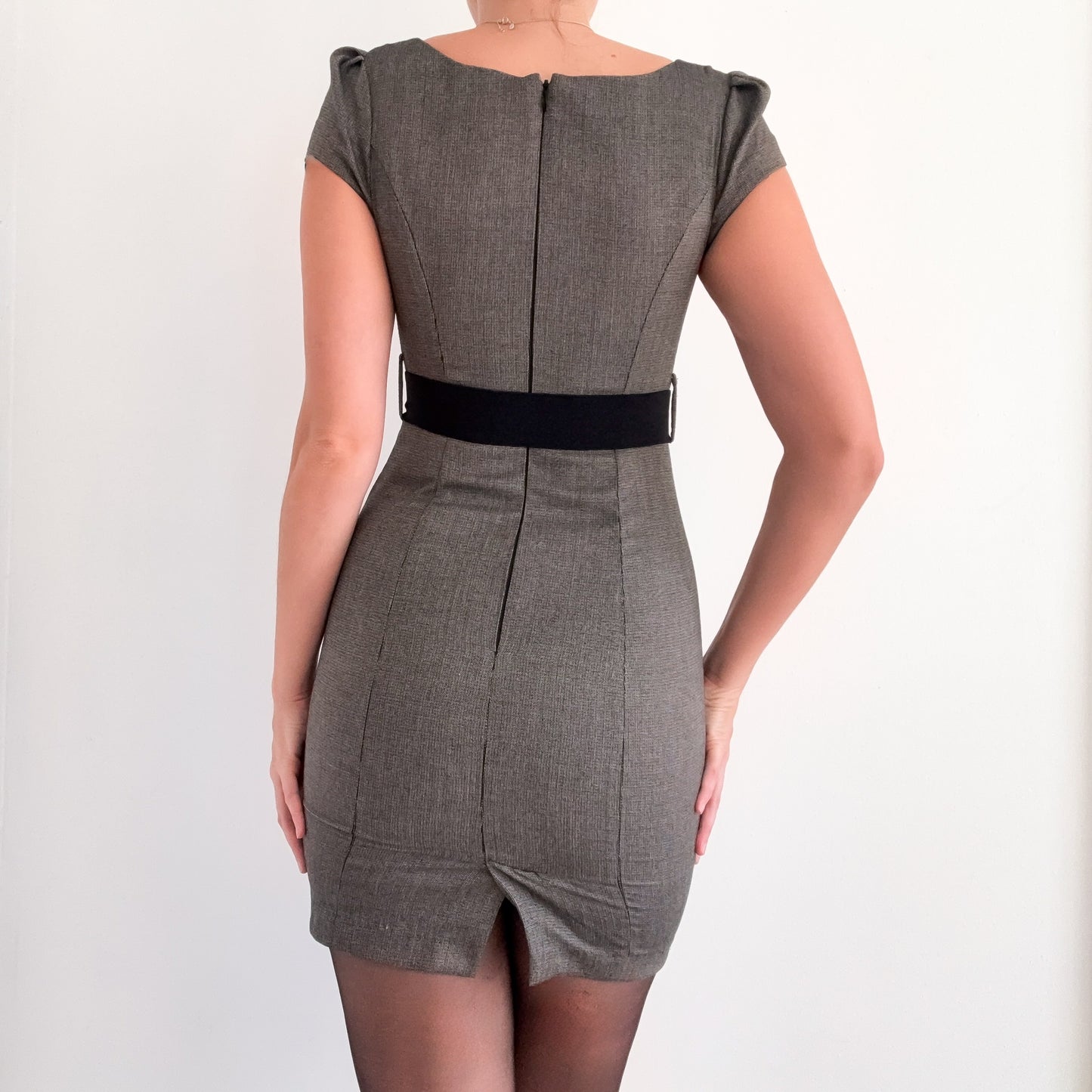 Y2K Grey Belted Office Mini Dress / SZ 2