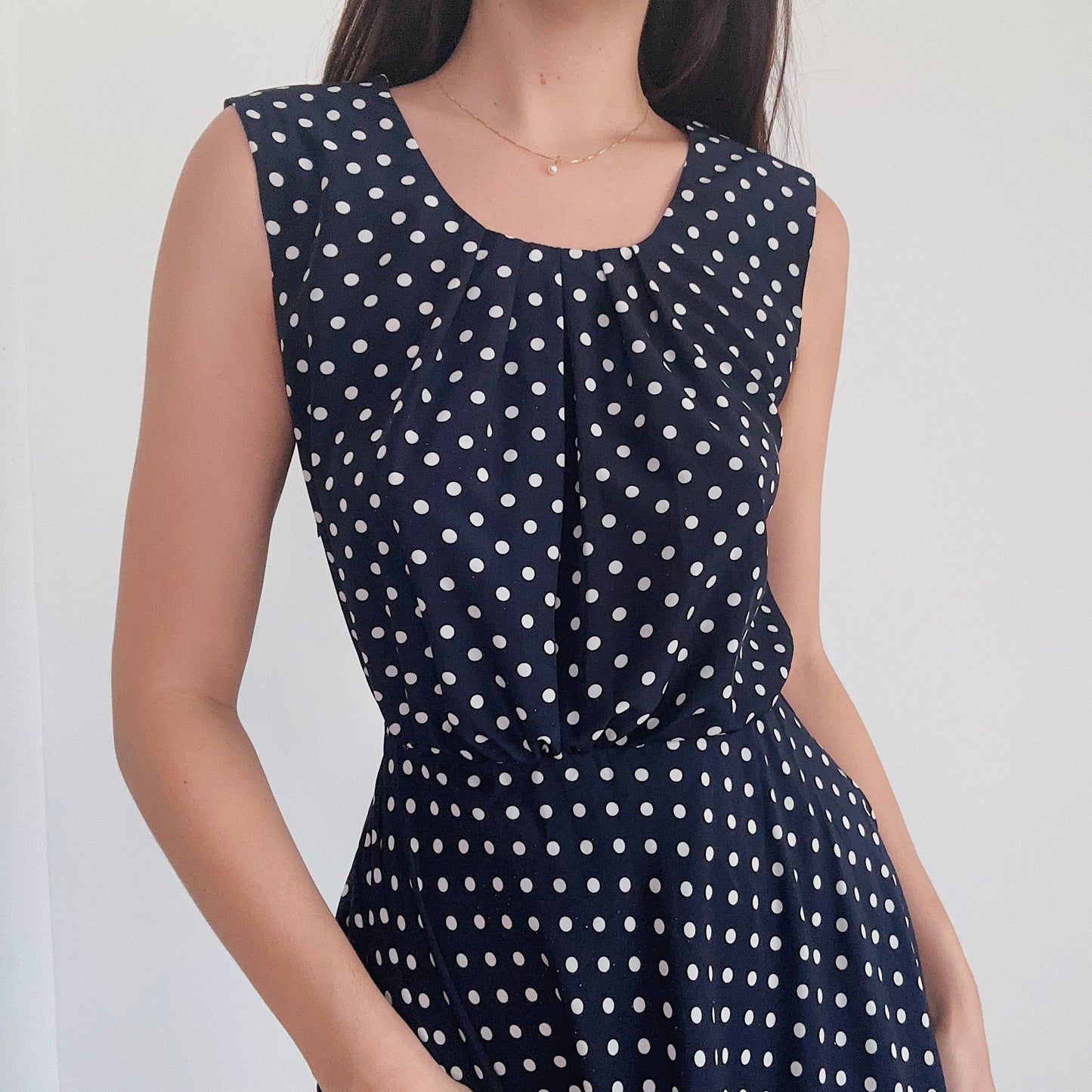 80's Navy Polka Dot Midi Dress / SZ S